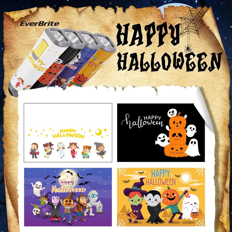 EverBrite Halloween Flashlights 4-Pack Halloween Gifts, Small LED Flash Light Handheld Torch with Lanyard 12AAA Battery Included, Mixed Color - Image 2