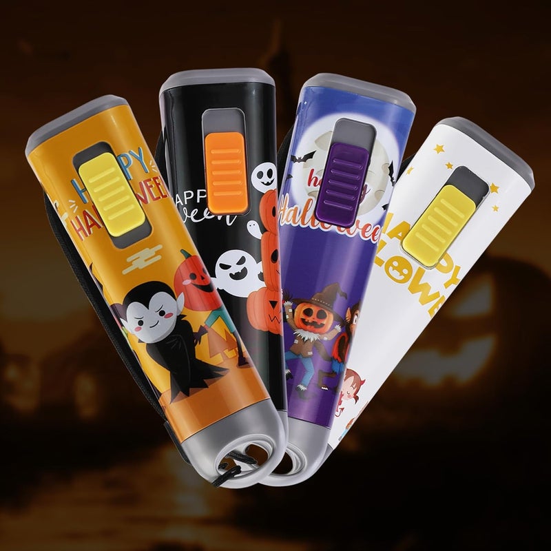 EverBrite Halloween Flashlights 4-Pack Halloween Gifts, Small LED Flash Light Handheld Torch with Lanyard 12AAA Battery Included, Mixed Color - Image 1