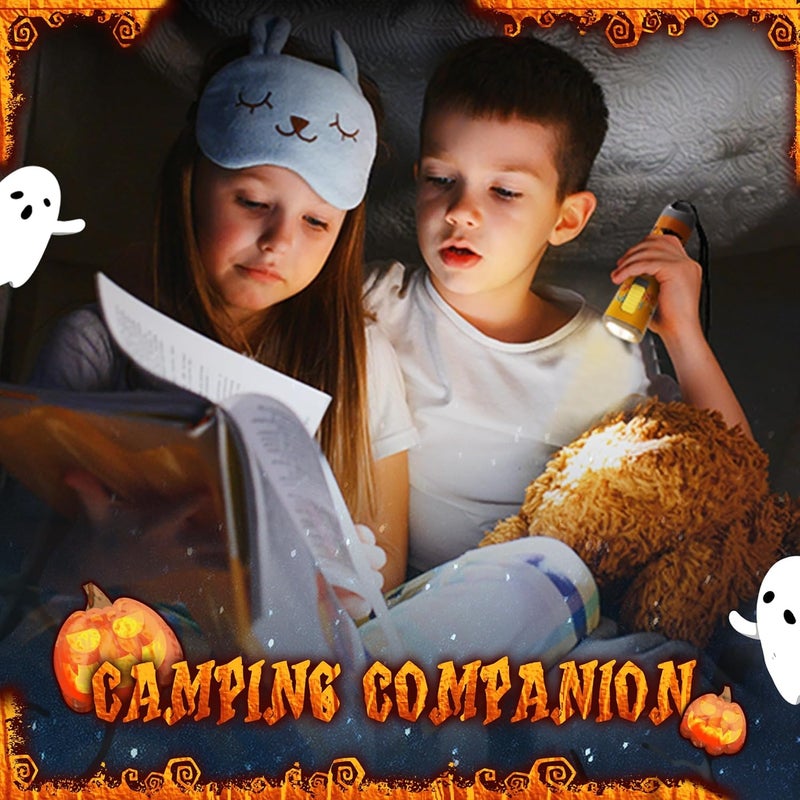 EverBrite Halloween Flashlights 4-Pack Halloween Gifts, Small LED Flash Light Handheld Torch with Lanyard 12AAA Battery Included, Mixed Color - Image 4