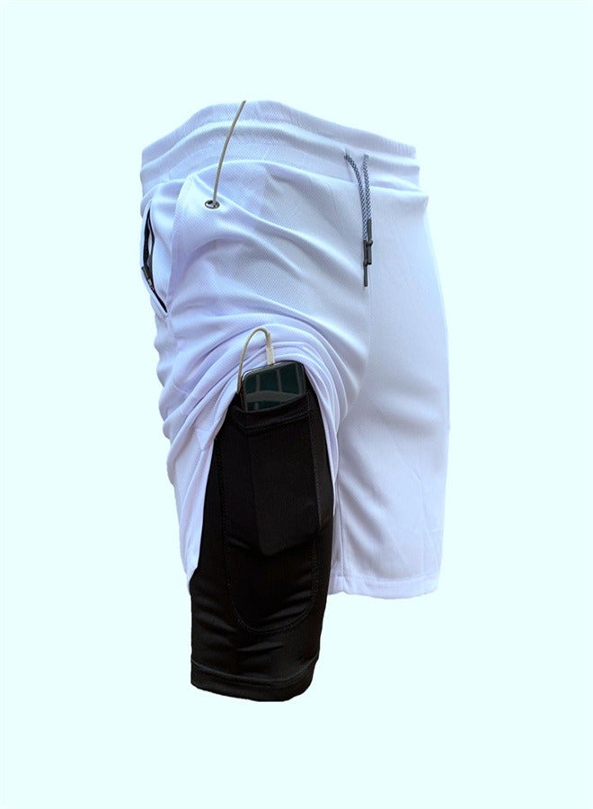 Loquat Men's 2-in-1 Quick Drying Casual Fitness Shorts White  - Image 2