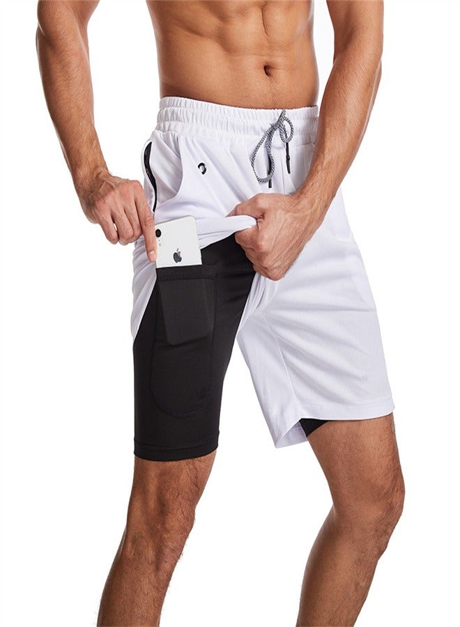 Loquat Men's 2-in-1 Quick Drying Casual Fitness Shorts White  - Image 1