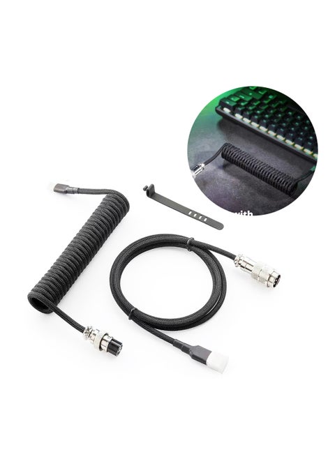 كابل USB C ملفوف مخصص احترافي للوحة مفاتيح الألعاب، كابل لوحة مفاتيح ميكانيكية مزدوج الأكمام مع طيار معدني قابل للفصل، 1.8 متر USB-C إلى USB-A