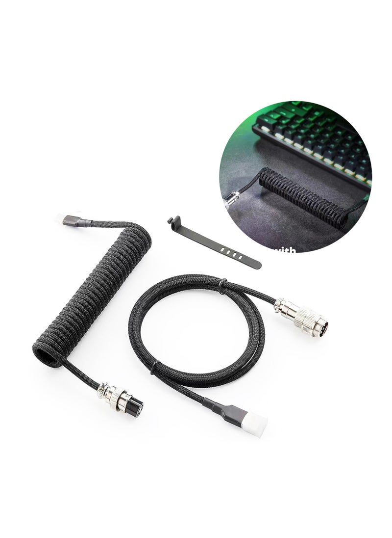 كابل USB C ملفوف مخصص احترافي للوحة مفاتيح الألعاب، كابل لوحة مفاتيح ميكانيكية مزدوج الأكمام مع طيار معدني قابل للفصل، 1.8 متر USB-C إلى USB-A