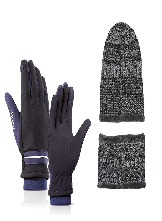 HIVER Winter Beanie Cap Scarf Set Warm Knit Cap Thick Fleece Lined Winter Hat & Scarf for Men Women (Grey with Gloves) Free Size - Image 1