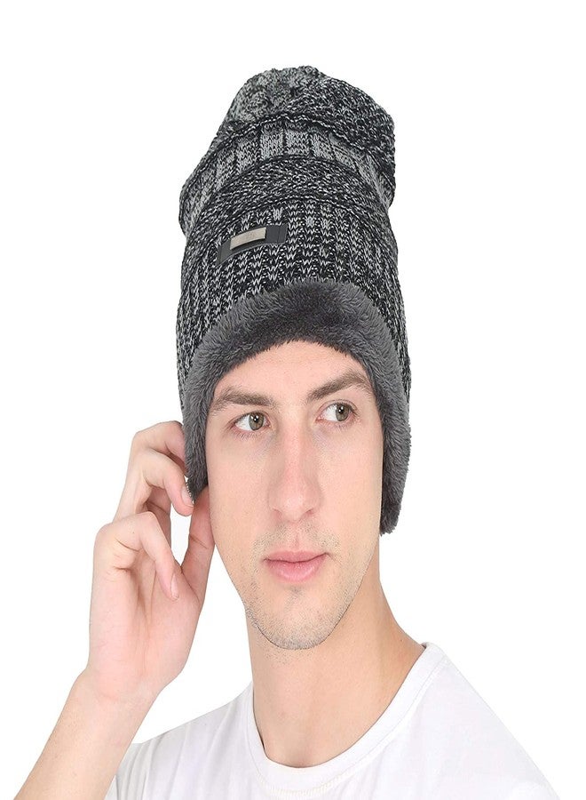 HIVER Winter Beanie Cap Scarf Set Warm Knit Cap Thick Fleece Lined Winter Hat & Scarf for Men Women (Grey with Gloves) Free Size - Image 3