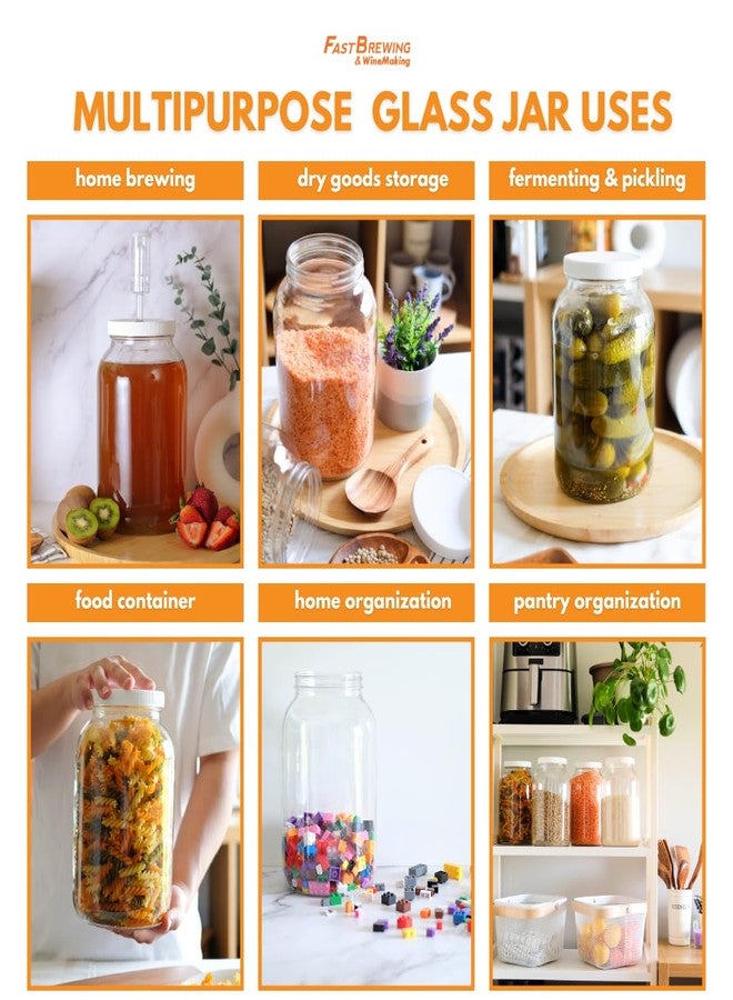 FastRack 1 Gallon Mason Jar Wide Mouth & Twin Bubble Airlock (Pack of 2) | for Fermentation, Pickling, Brewing & Dry Storage - BPA-Free One Gallon Glass Jar with Lid - Image 4