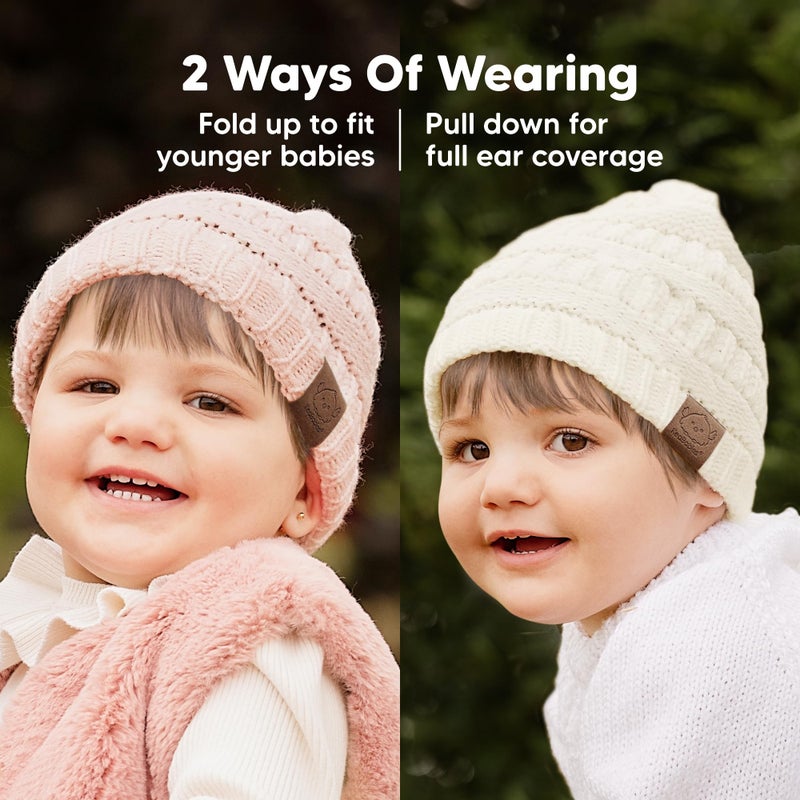 KeaBabies 3-Pack Baby Beanies for Boys, Girls - Stretchy Knit Baby Hats, Cute Newborn & Toddler Winter Hat, Soft & Warm Infant Beanie 6-36 Months (Sweet Pea, M) - Image 3