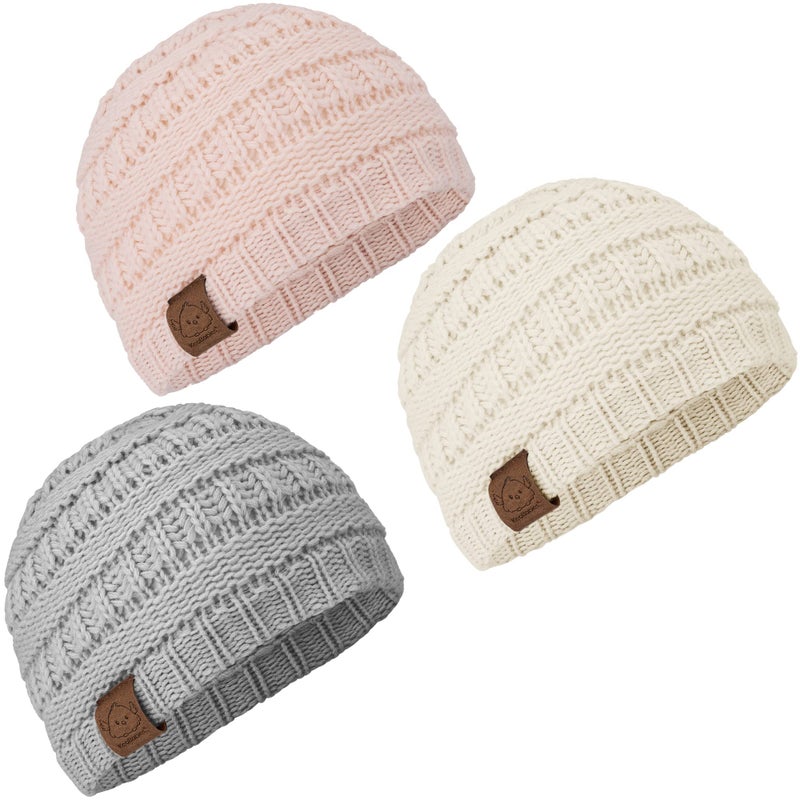 KeaBabies 3-Pack Baby Beanies for Boys, Girls - Stretchy Knit Baby Hats, Cute Newborn & Toddler Winter Hat, Soft & Warm Infant Beanie 6-36 Months (Sweet Pea, M) - Image 1