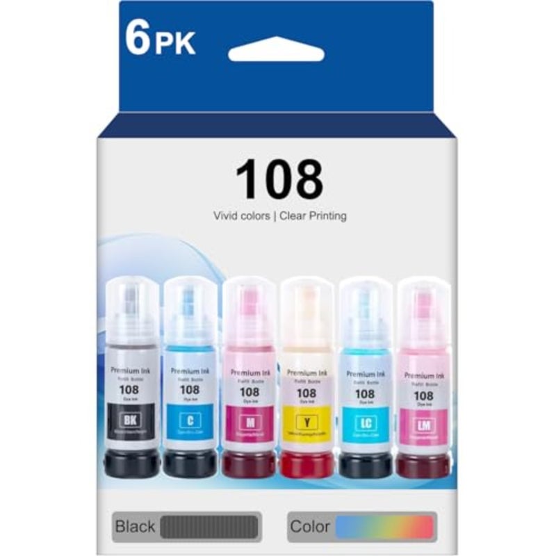EcoTank printer ink set: 6-colour multipack black, cyan, magenta, yellow, light cyan, light magenta,pigment-based, high-yield, prints up to 8, 000 pages - Image 1