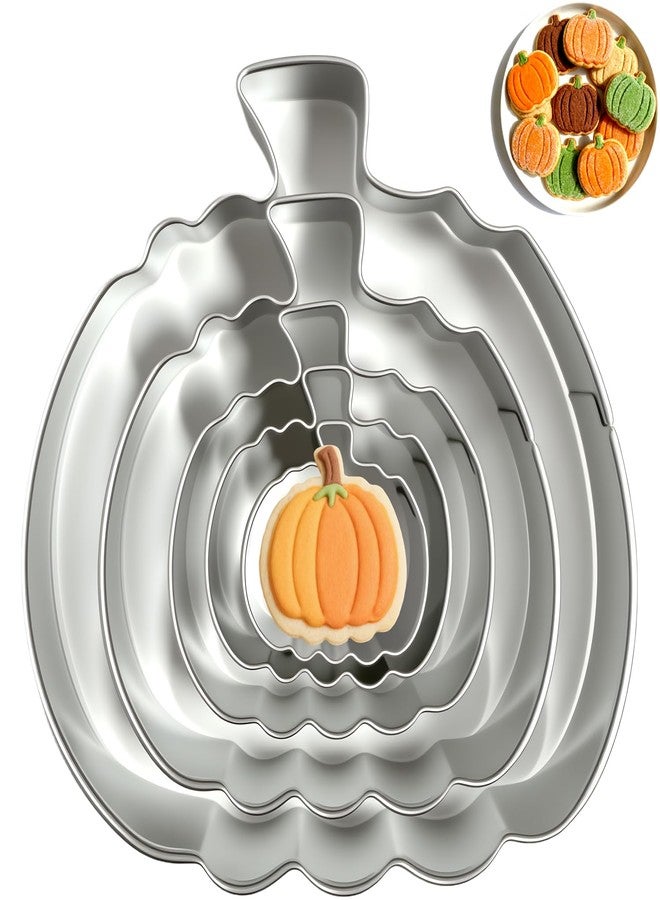 VTUGP Pumpkin Cookie Cutters Set with Box, 5Pcs Large to Tiny Size - 3.94'', 2.95'', 2.05'',1.57'', 1.18'', Stainless Steel Fondant Biscuit Mold for Halloween Fall Thanksgiving Day Holiday Party Decoration - Image 1