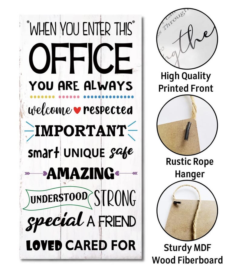 Gkwa Motivational Office Signs Decor, When You Enter This Office, Hanging Wood Sign Office Décor, Rustic Office Décor, Office Art Wall Sign, Human Resources Office Decor, School Counselor Office Décor - Image 3