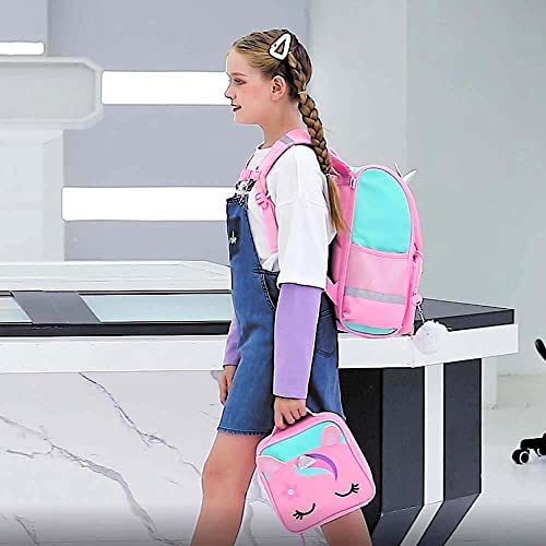 KLFVB 3PCS Girls Backpack, 15" Sequin Unicorn Bookbag with Lunch Box, Kids Preschool School bag for Elementary Students - Pink - Image 2