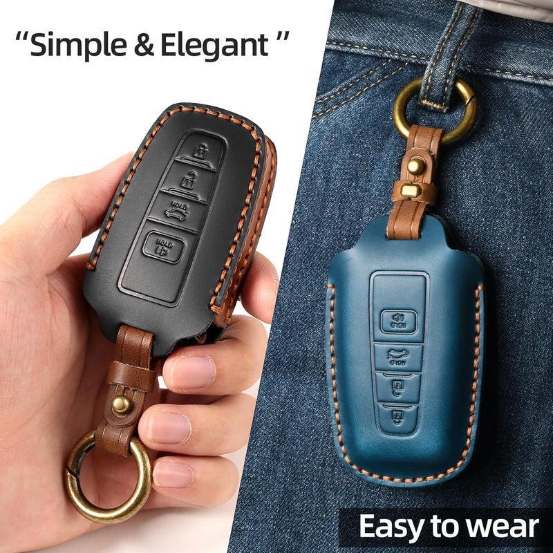 OFFCURVE Leather Key Fob Cover for Toyota Models (2018-2024) - Blue - Image 3