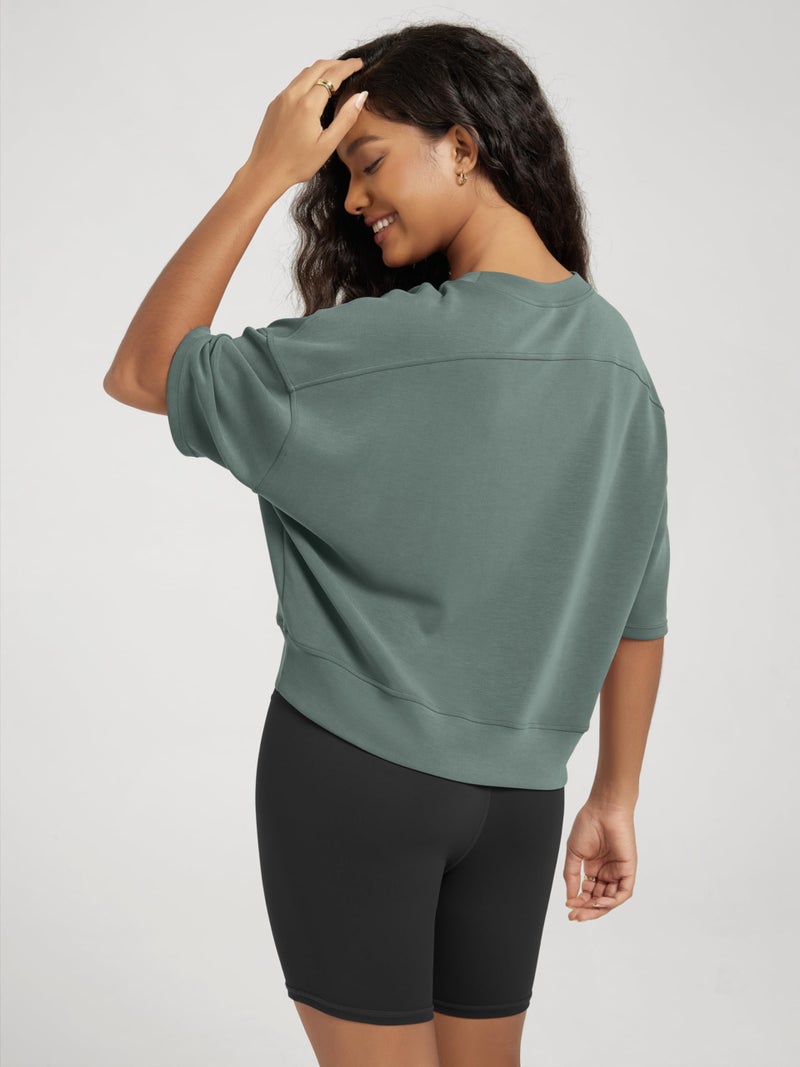 ODODOS Modal Soft Short Sleeve T-Shirts for Women Oversized Crew Neck Tee Relaxed Pullover Tops, Slate Green, Medium - Image 3