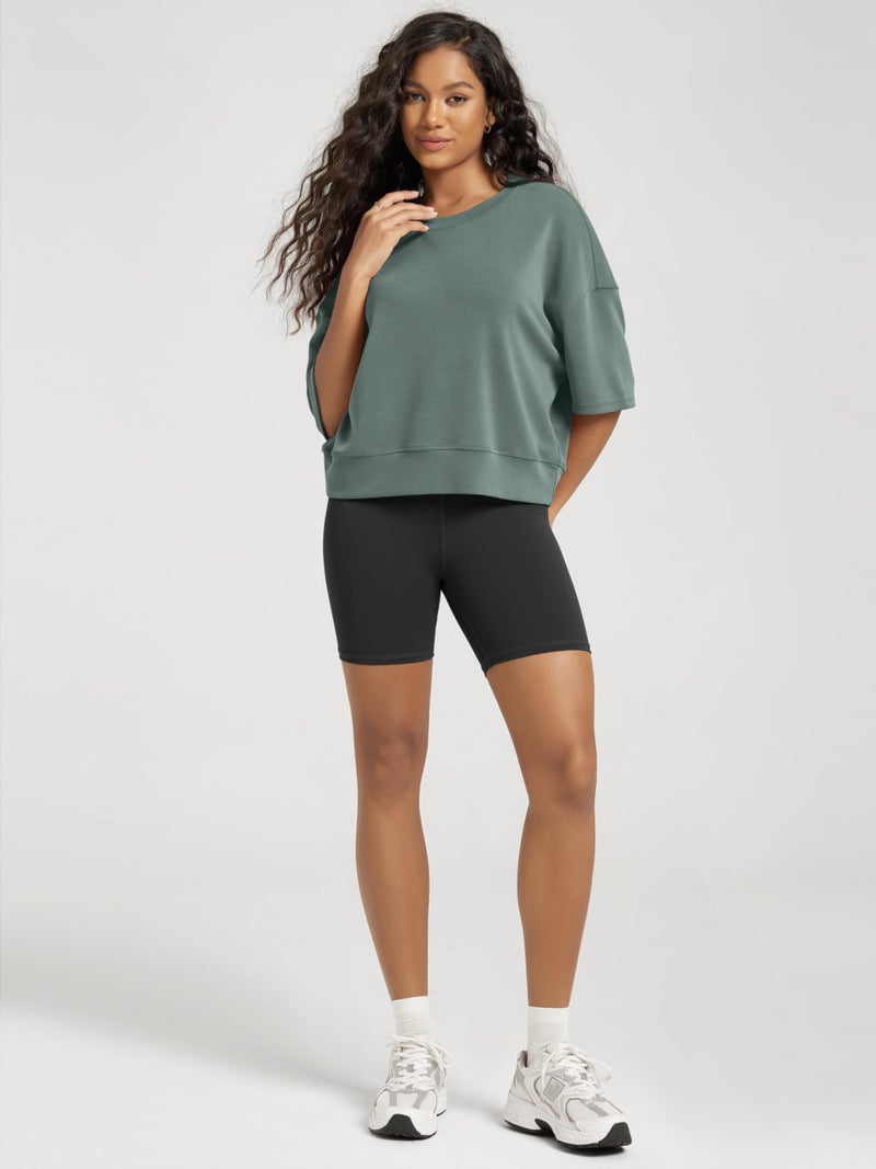ODODOS Modal Soft Short Sleeve T-Shirts for Women Oversized Crew Neck Tee Relaxed Pullover Tops, Slate Green, Medium - Image 4