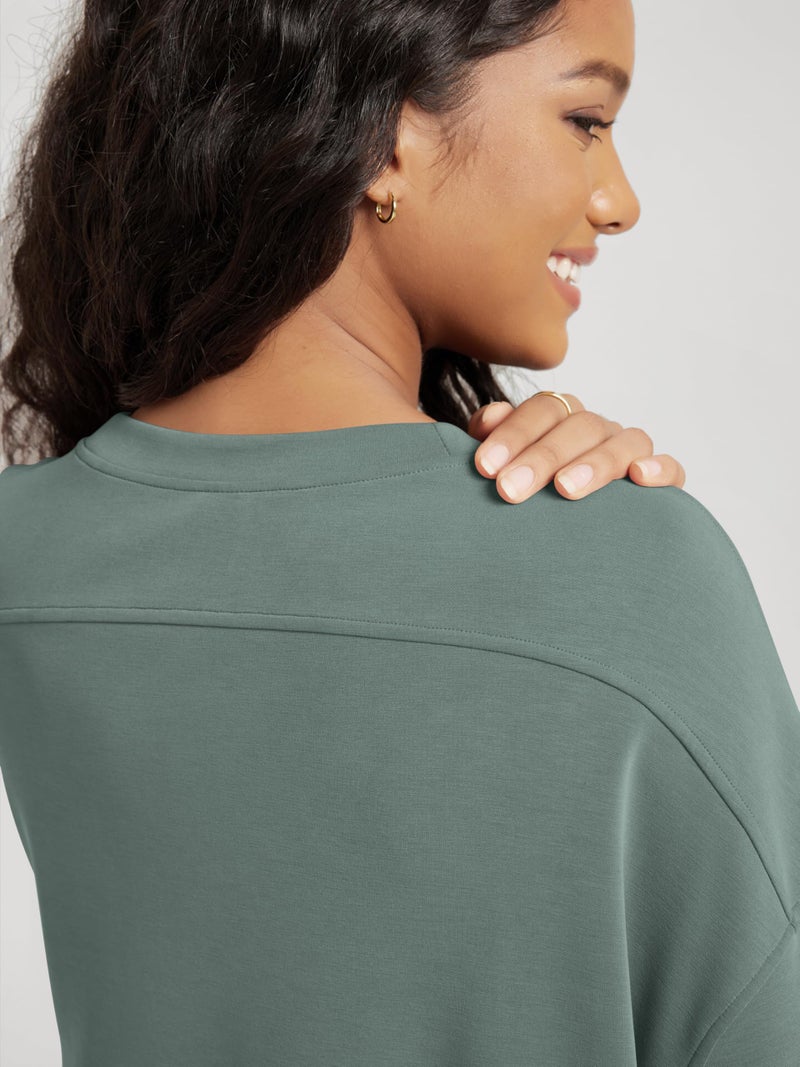 ODODOS Modal Soft Short Sleeve T-Shirts for Women Oversized Crew Neck Tee Relaxed Pullover Tops, Slate Green, Medium - Image 5