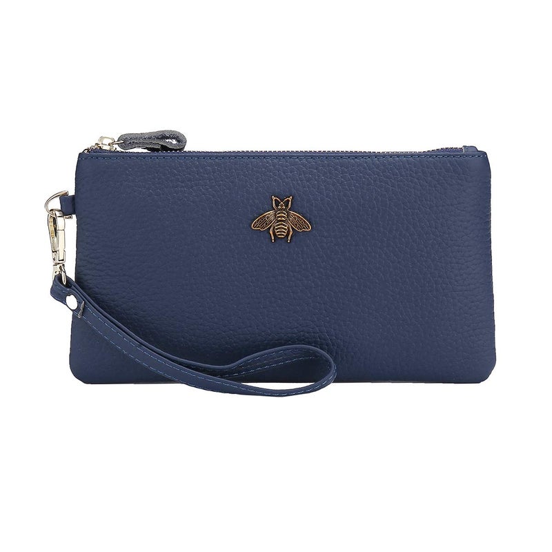 imeetu Women's Wristlet Clutch Purse Leather Cell Phone Wallet Handbag with Wrist Strap (Blue) - Image 1