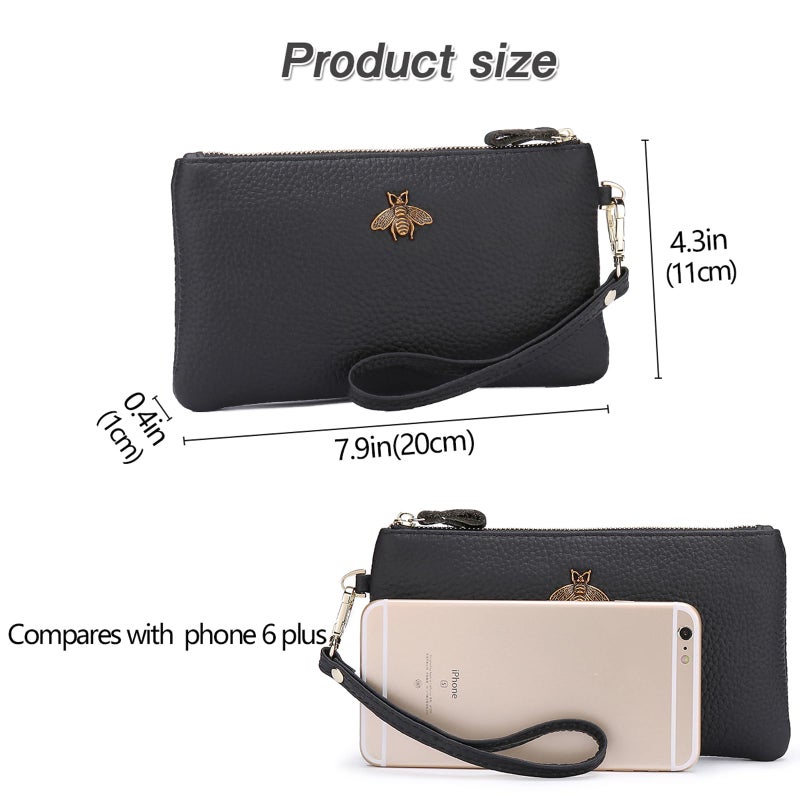 imeetu Women's Wristlet Clutch Purse Leather Cell Phone Wallet Handbag with Wrist Strap (Blue) - Image 2