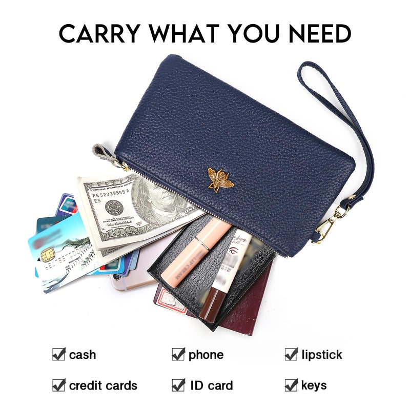 imeetu Women's Wristlet Clutch Purse Leather Cell Phone Wallet Handbag with Wrist Strap (Blue) - Image 3