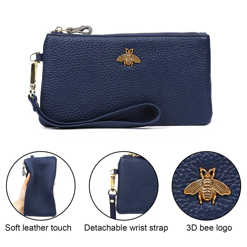imeetu Women's Wristlet Clutch Purse Leather Cell Phone Wallet Handbag with Wrist Strap (Blue) - Image 5
