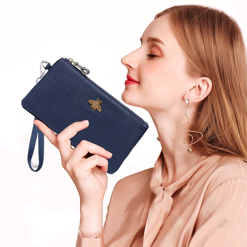 imeetu Women's Wristlet Clutch Purse Leather Cell Phone Wallet Handbag with Wrist Strap (Blue) - Image 4