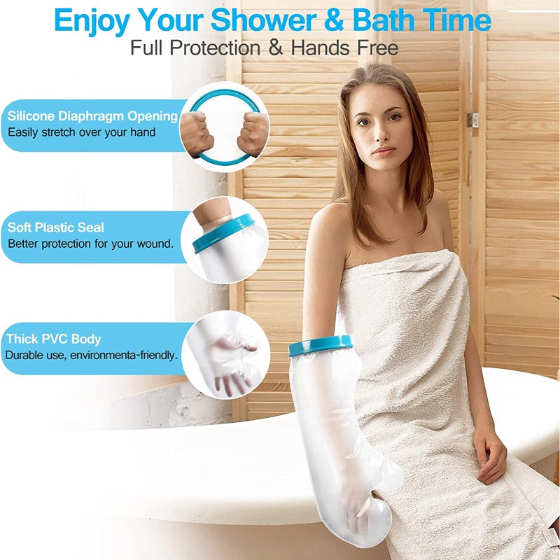 Waterproof Cast Cover Adult Short Arm Watertight Seal - Reusable Latex-free Skin-friendly Cast Protector for Shower Bathing People Recovering From Injuries Surgeries - Image 5