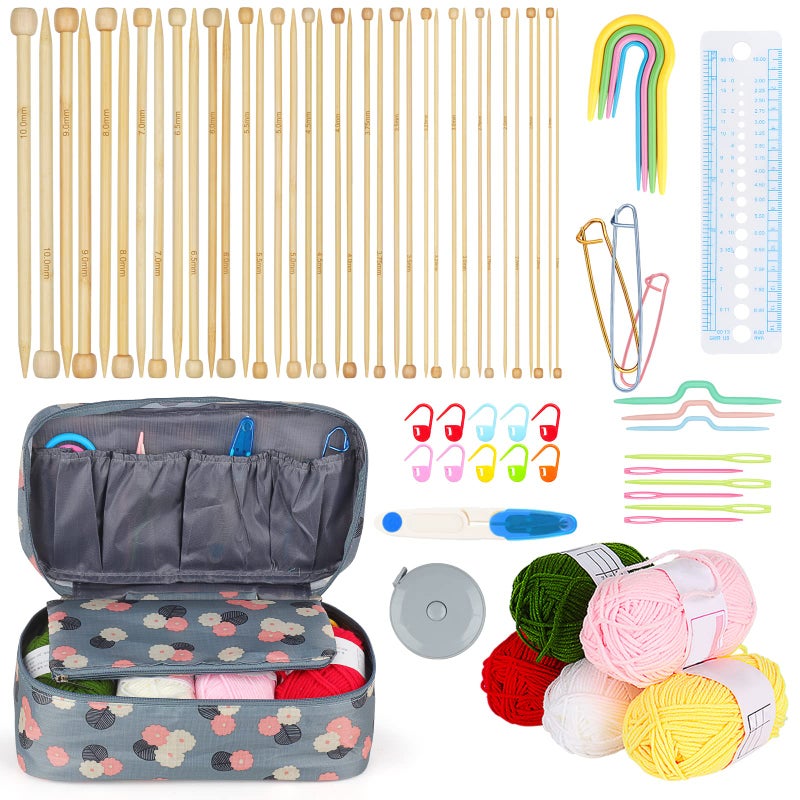 Aeelike Knitting Needles Set Knitting Kits for Beginners Adults Knitting Set with Wool 18 Pairs of 210mm Bamboo Knitting Needles 25cm and Accessories Professional Knitting Starter Kit for Adults