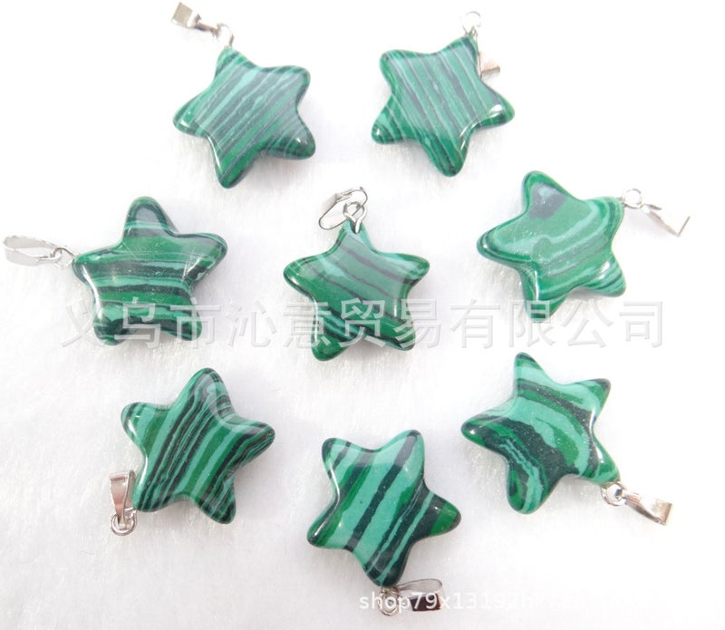 Generic Natural Stone Crystal Agate Pendant Necklace Star Malachite (synthetic) 