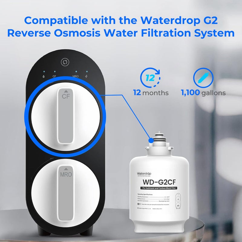 Waterdrop Waterdrop WD-G2CF Filter, Replacement for WD-G2-W, WD-G2-B, WD-G2P600-W Reverse Osmosis System,12-month Lifetime  - Image 2