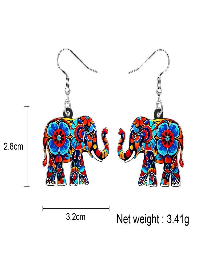 BONSNY Colorful Acrylic Elephant Dangle Earrings Bohemian Tribal Floral Design Boho Jewelry Gifts for Women Funny Novelty Hypoallergenic Spring Summer Gifts Accessories (Colorful) - Image 5