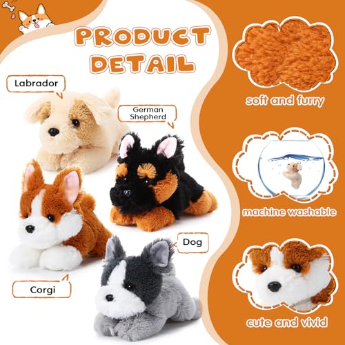 Suilung 4-Pack 8 Inch Dog Plush Animal Plush Dog Soft Plush Dog Pillow Toy Fluffy Puppy Set Dog Theme Party Gift Birthday Room Home Decor(Classic Style) - Image 3
