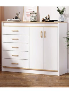 CityRiya-Long Storage Cabinet, Side Storage Organizer with Drawer and Cupboard, Home Coffee Bar Cabinet, Chest of Drawers Storage Shelves, Dresser, White Buffet Sideboard Cabinet Coffee Stand  - Image 1