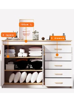 CityRiya-Long Storage Cabinet, Side Storage Organizer with Drawer and Cupboard, Home Coffee Bar Cabinet, Chest of Drawers Storage Shelves, Dresser, White Buffet Sideboard Cabinet Coffee Stand  - Image 3