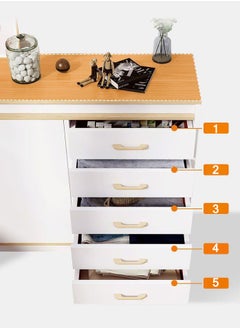 CityRiya-Long Storage Cabinet, Side Storage Organizer with Drawer and Cupboard, Home Coffee Bar Cabinet, Chest of Drawers Storage Shelves, Dresser, White Buffet Sideboard Cabinet Coffee Stand  - Image 5