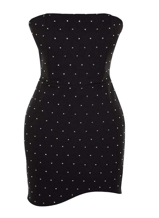 trendyol - Black Stone Printed Strapless Woven Short Elegant Evening Dress TPRSS23EL00577 - Image 1