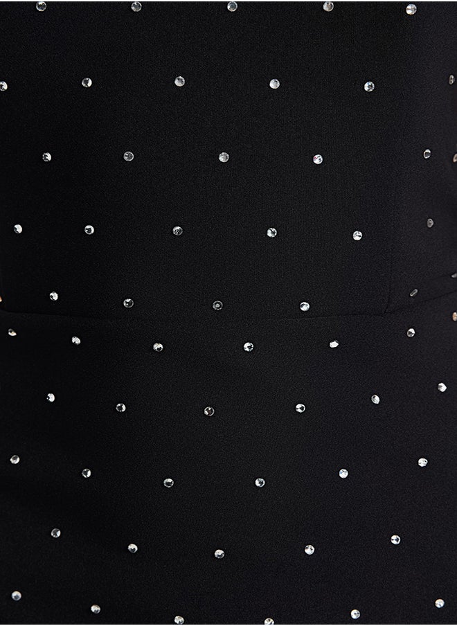trendyol - Black Stone Printed Strapless Woven Short Elegant Evening Dress TPRSS23EL00577 - Image 1