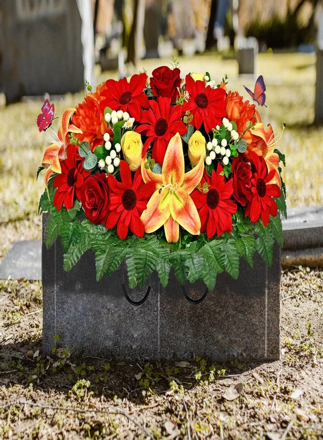 HENOMO Handmade Headstone Flower Saddle - Artificial Cemetery Flowers for Grave Decoration-Funeral/Memorial/Graveside Flowers of Rose Sunflower Lily Berry,Non-Bleed Color - Image 2