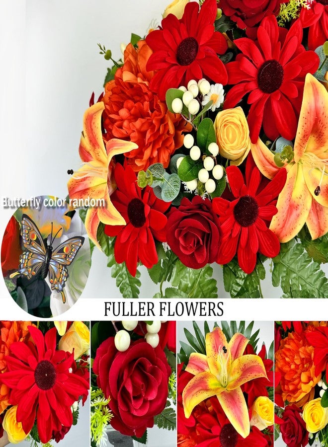 HENOMO Handmade Headstone Flower Saddle - Artificial Cemetery Flowers for Grave Decoration-Funeral/Memorial/Graveside Flowers of Rose Sunflower Lily Berry,Non-Bleed Color - Image 4
