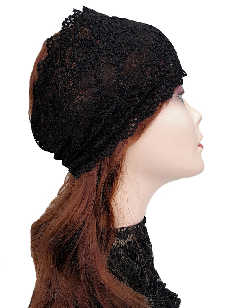 Oyabridal 6'' Wide Lace Headbands for Women Headcovering Church Lace Headwrap for Women H3 (Black-Band) - Image 4