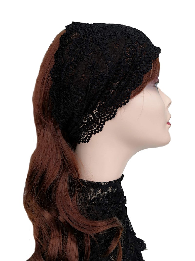 Oyabridal 6'' Wide Lace Headbands for Women Headcovering Church Lace Headwrap for Women H3 (Black-Band) - Image 3