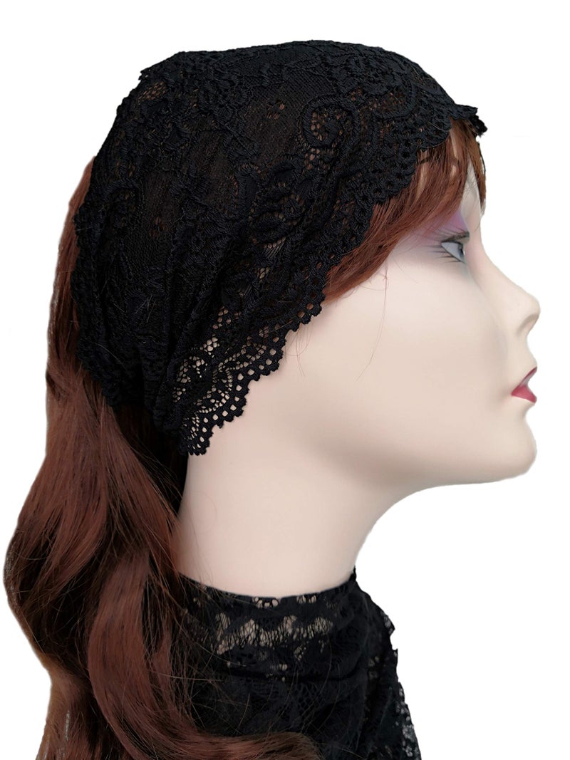 Oyabridal 6'' Wide Lace Headbands for Women Headcovering Church Lace Headwrap for Women H3 (Black-Band) - Image 2
