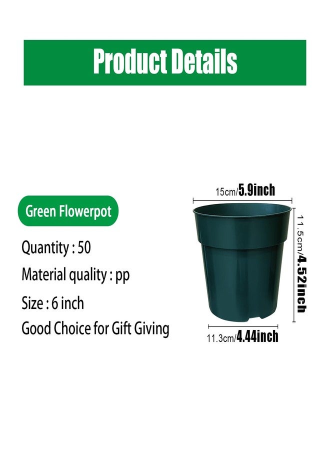 RooTrimmer 50 Pack 6 inch Nursery Pots, Planting Grow Plastic Flower Pots, Thick Planters with Drainage Holes for Outdoor/Indoor Plants Succulent Herb (Green) - Image 2