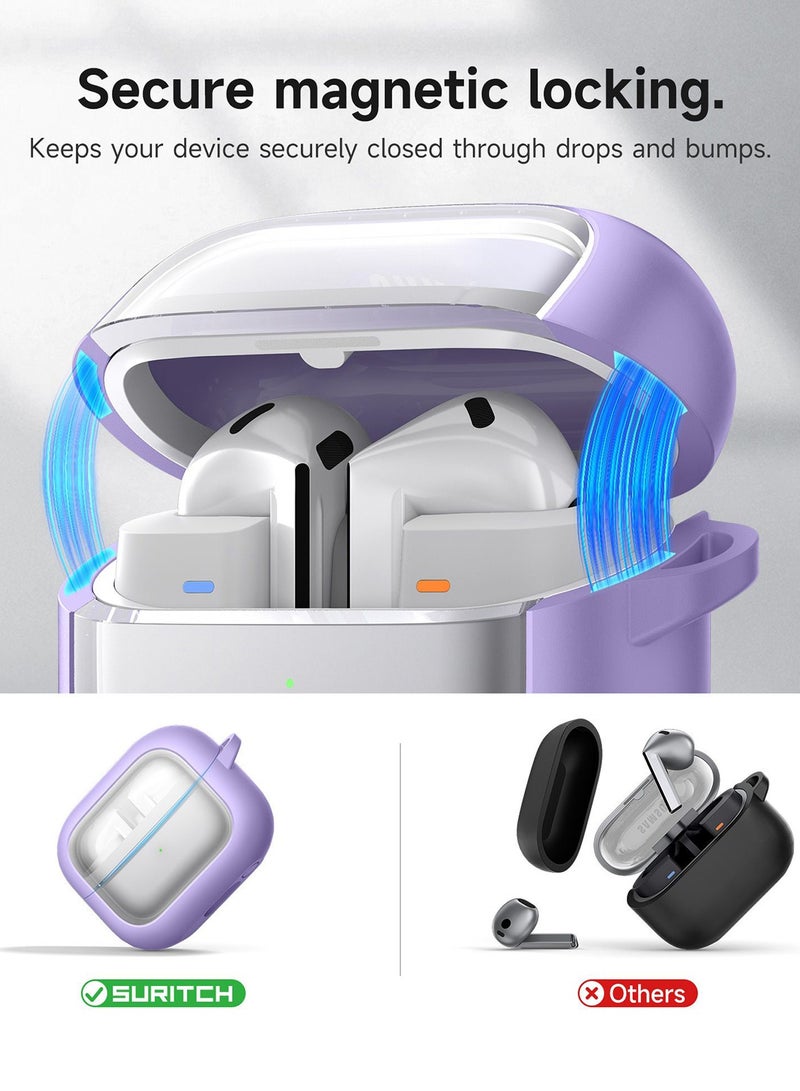 Magnetic Bumper Case for Samsung Galaxy Buds 3 Pro / Galaxy Buds 3, Rugged Shockproof Protective Covers with Carabiner & Cleaning Kit & Removal Tool, Purple - Image 3