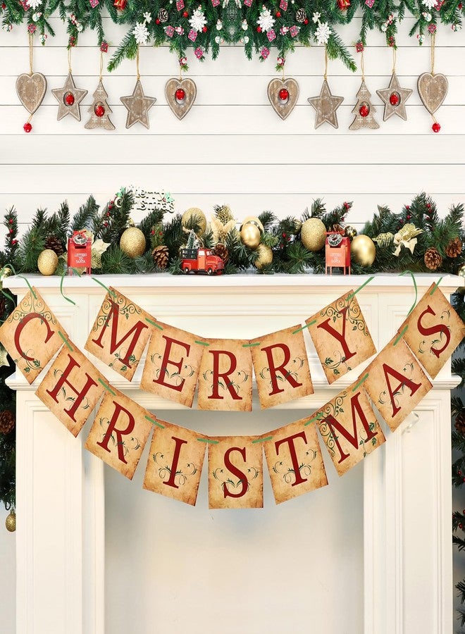 Atiloy Merry Christmas Banner Vintage Christmas Garlands Decorations for Indoor Home Office Wall Window Door Fireplace Mantle Xmas Tree Decorations - Image 1