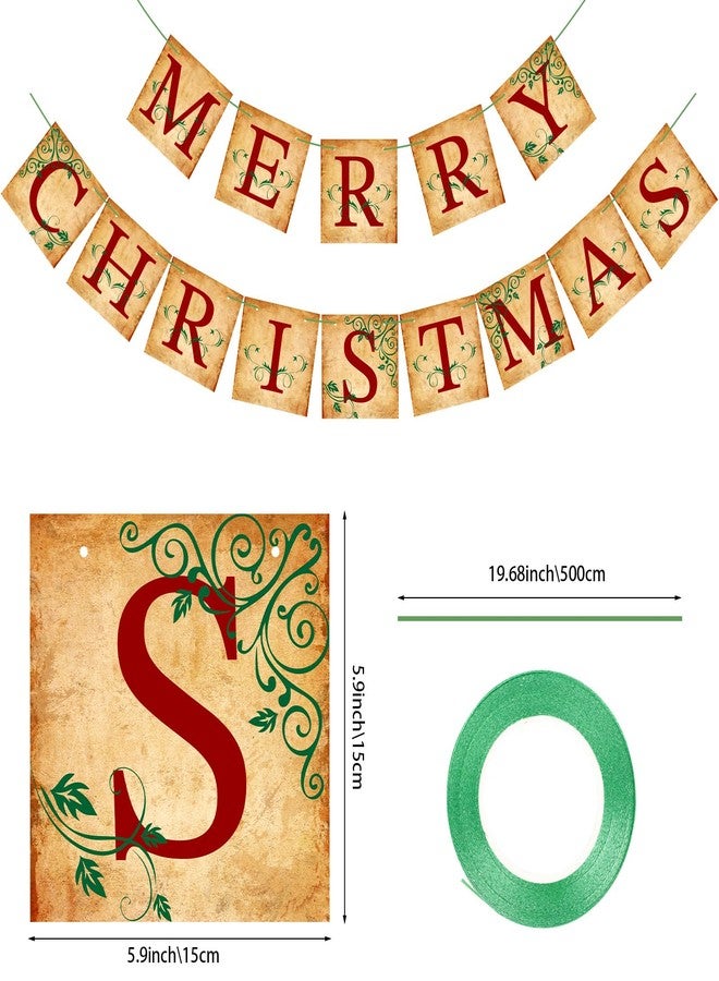 Atiloy Merry Christmas Banner Vintage Christmas Garlands Decorations for Indoor Home Office Wall Window Door Fireplace Mantle Xmas Tree Decorations - Image 2