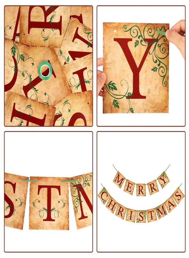 Atiloy Merry Christmas Banner Vintage Christmas Garlands Decorations for Indoor Home Office Wall Window Door Fireplace Mantle Xmas Tree Decorations - Image 3