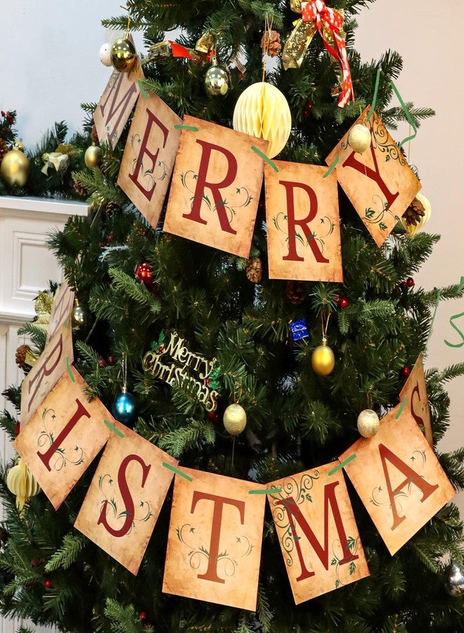 Atiloy Merry Christmas Banner Vintage Christmas Garlands Decorations for Indoor Home Office Wall Window Door Fireplace Mantle Xmas Tree Decorations - Image 5