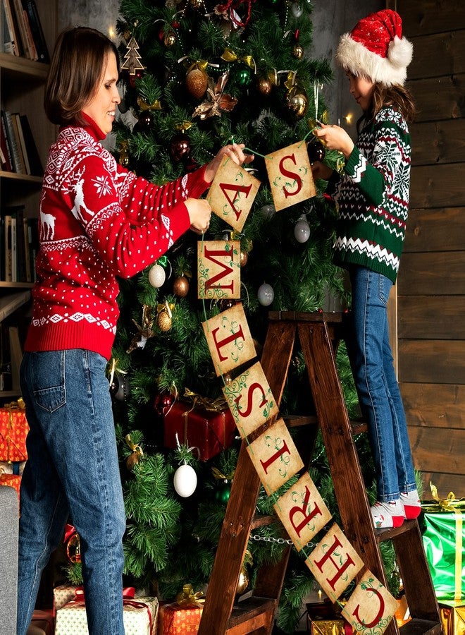 Atiloy Merry Christmas Banner Vintage Christmas Garlands Decorations for Indoor Home Office Wall Window Door Fireplace Mantle Xmas Tree Decorations - Image 4