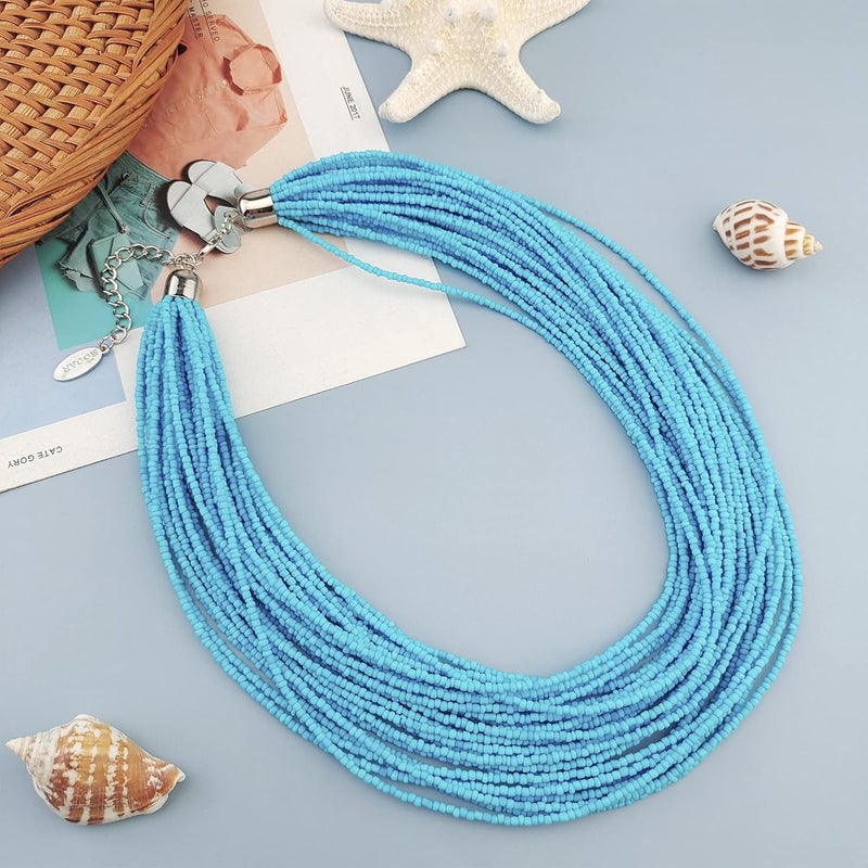 Bocar Multi Layer Chunky Bib Statement Seed Beads Cluster Collar Necklace for Women Gift (NK-10351) - Image 3