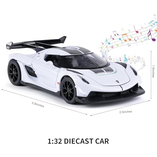 FEXXA 1:32 Scale Koenigsegg Jesko Die-Cast Metal Car with Sport car Openable Doors Light and Sound,Pull Back Function Indoor Outdoor Toy for Kids (White) - Image 3